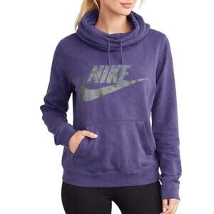 Nike Women’s Small Cowl Neck Hoodie Sweatshirt Purple Camo Swoosh